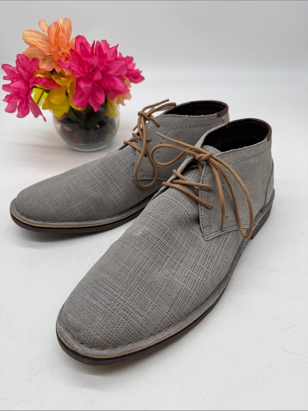 Kenneth Cole Gray Textile Lace-Up Chukka Boots with Tan Laces 11.5 MS10119D